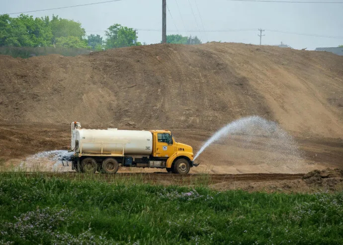 Water tanker spraying water